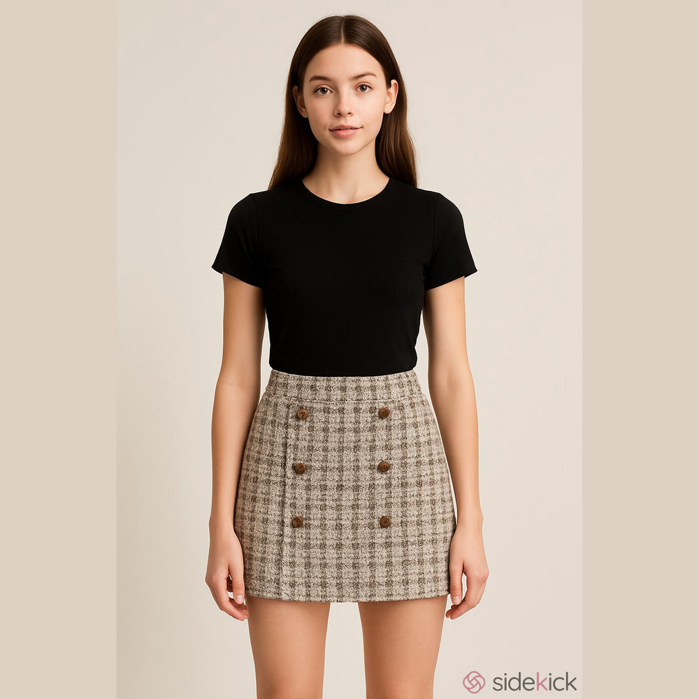 Do+Be tweed mini skirt size medium gold button